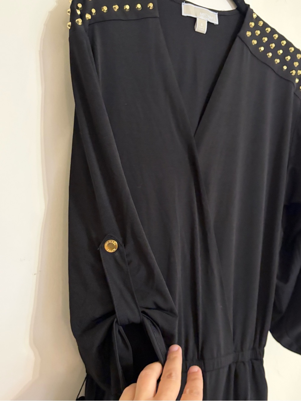 MICHAEL Michael Kors Black Studded Shoulder Jumpsuit Size S Gold Hardware - Picture 6 of 6